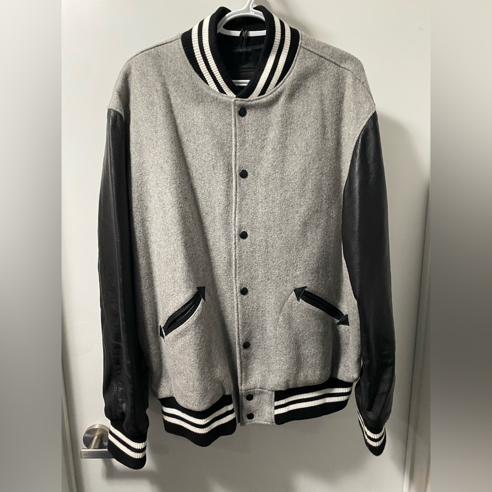 Roots Men's Gray and Black Varsity Award Jacket